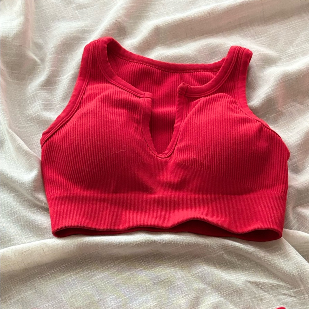 Red Ribbed Two-Piece Set - Picture 2 of 2